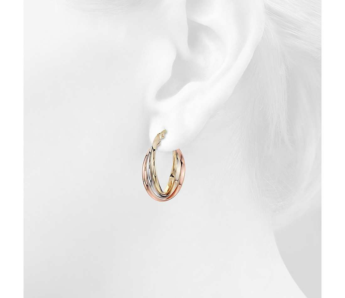Hoop Earrings in 14k Tri-Color Gold (3/4")