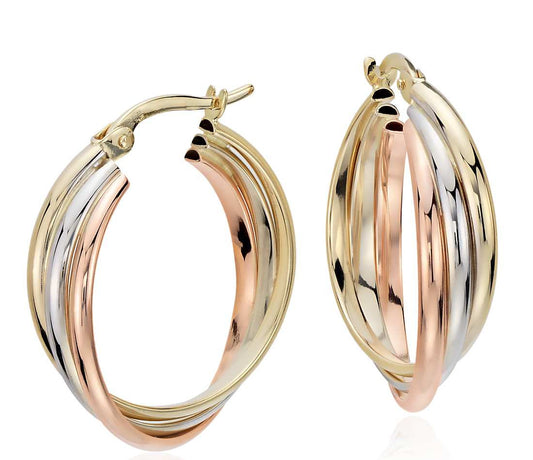 Hoop Earrings in 14k Tri-Color Gold (3/4")