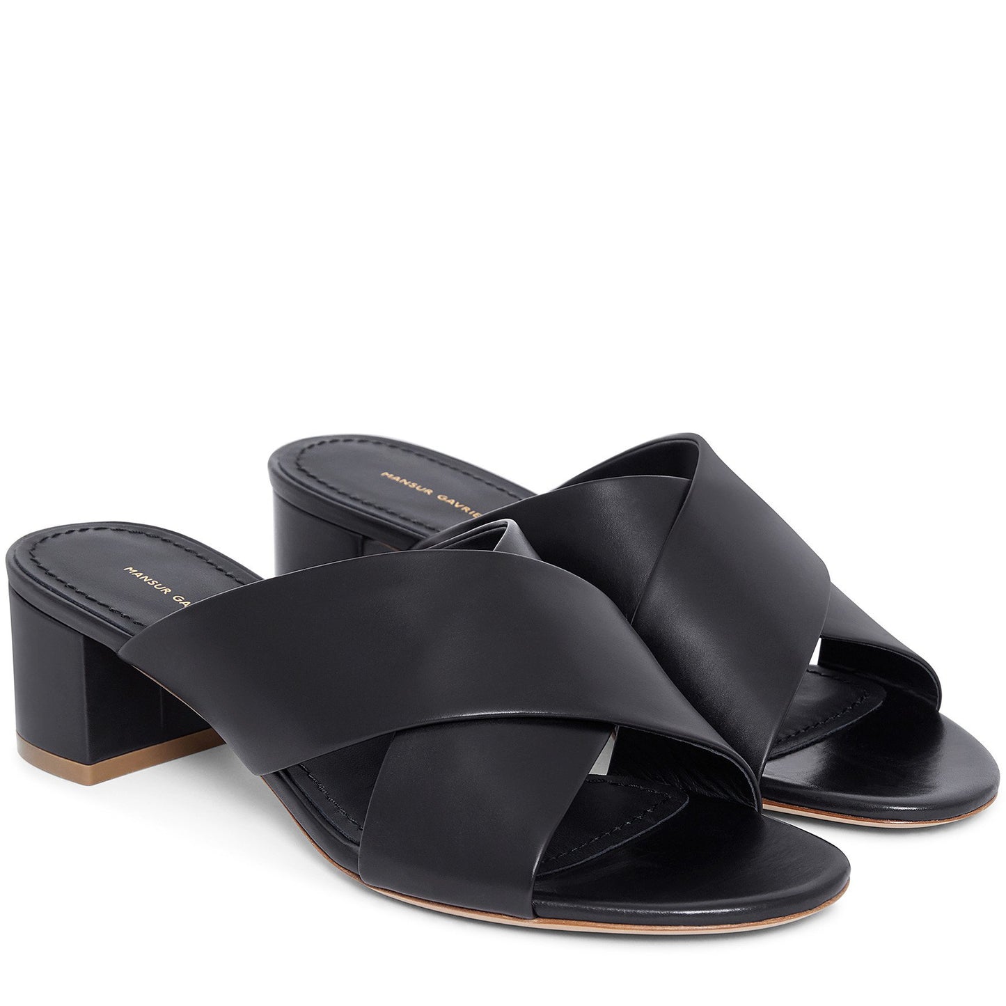 Calf 40mm Crossover Sandal - Black - Mansur Gavriel. Designed in NYC, made in Italy.