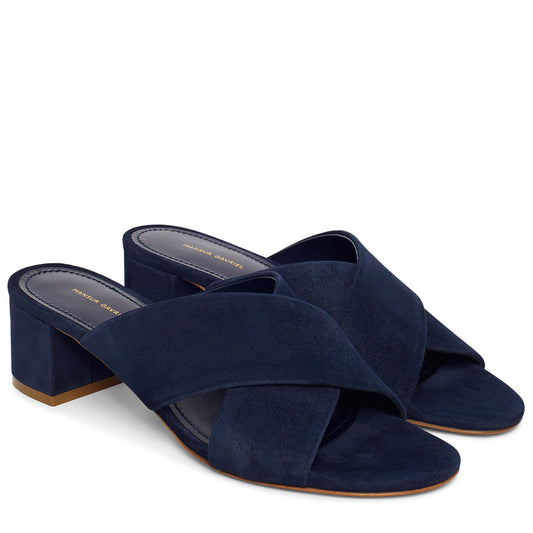 Suede 40mm Crossover Sandal - Blu - Mansur Gavriel. Designed in NYC, made in Italy.