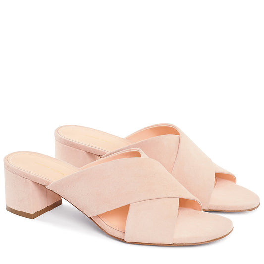 Suede 40mm Crossover Sandal - Rosa - Mansur Gavriel. Designed in NYC, made in Italy.