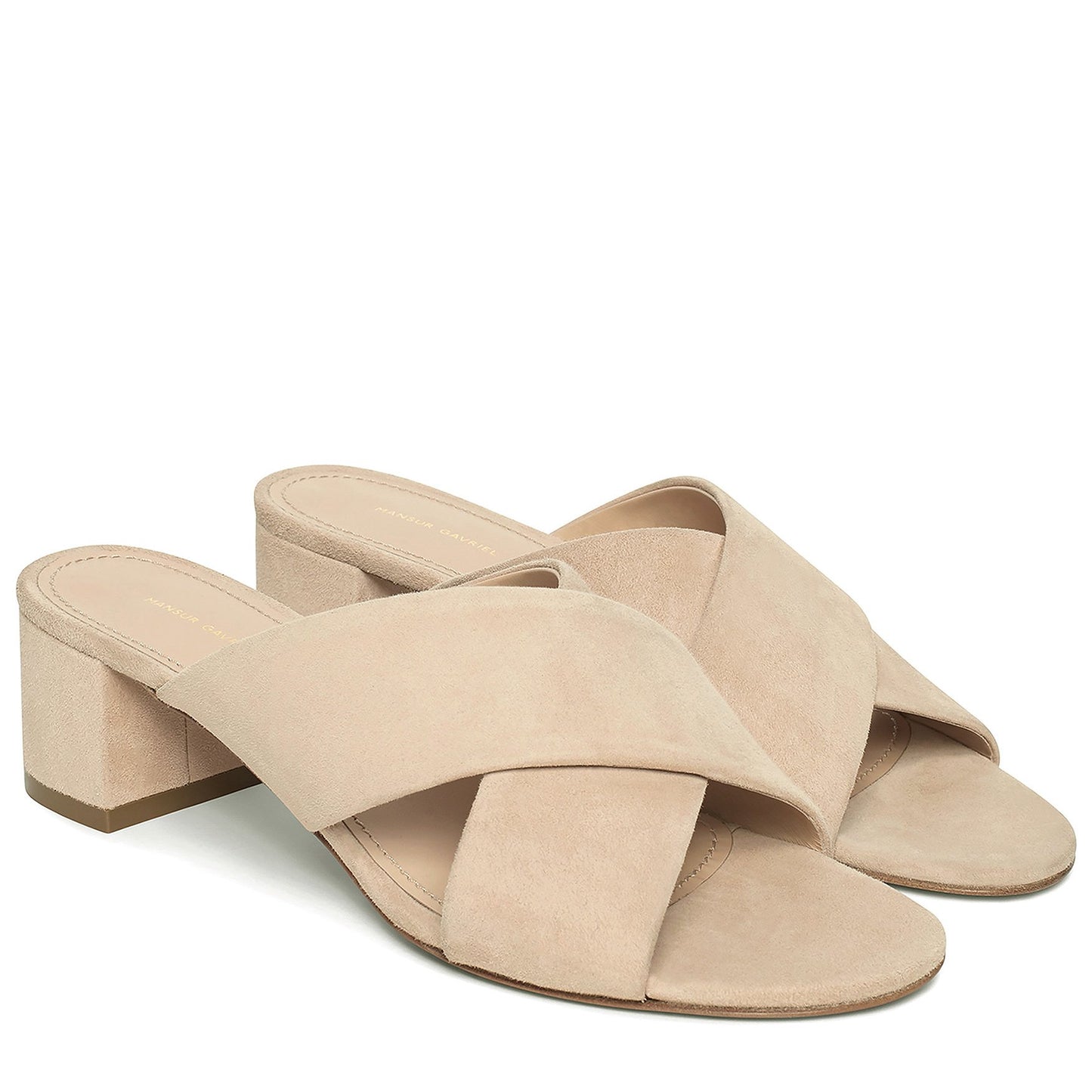 Suede 40mm Crossover Sandal - Sand - Mansur Gavriel. Designed in NYC, made in Italy.