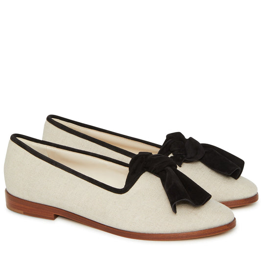 Canvas Bow Flat - Creme/Black - Mansur Gavriel. Designed in NYC, made in Italy.