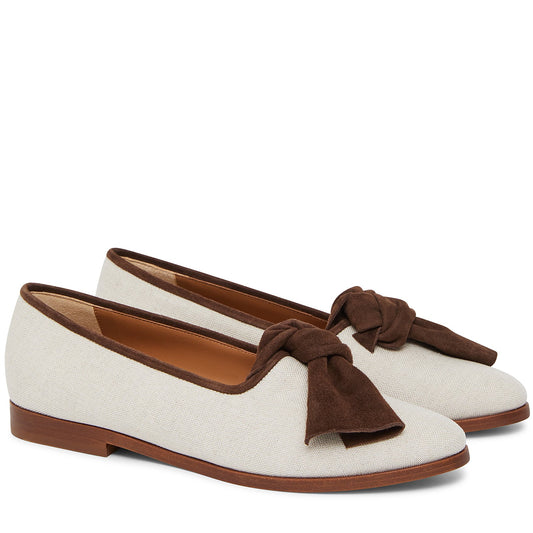 Canvas Bow Flat - Creme/Chocolate - Mansur Gavriel. Designed in NYC, made in Italy.