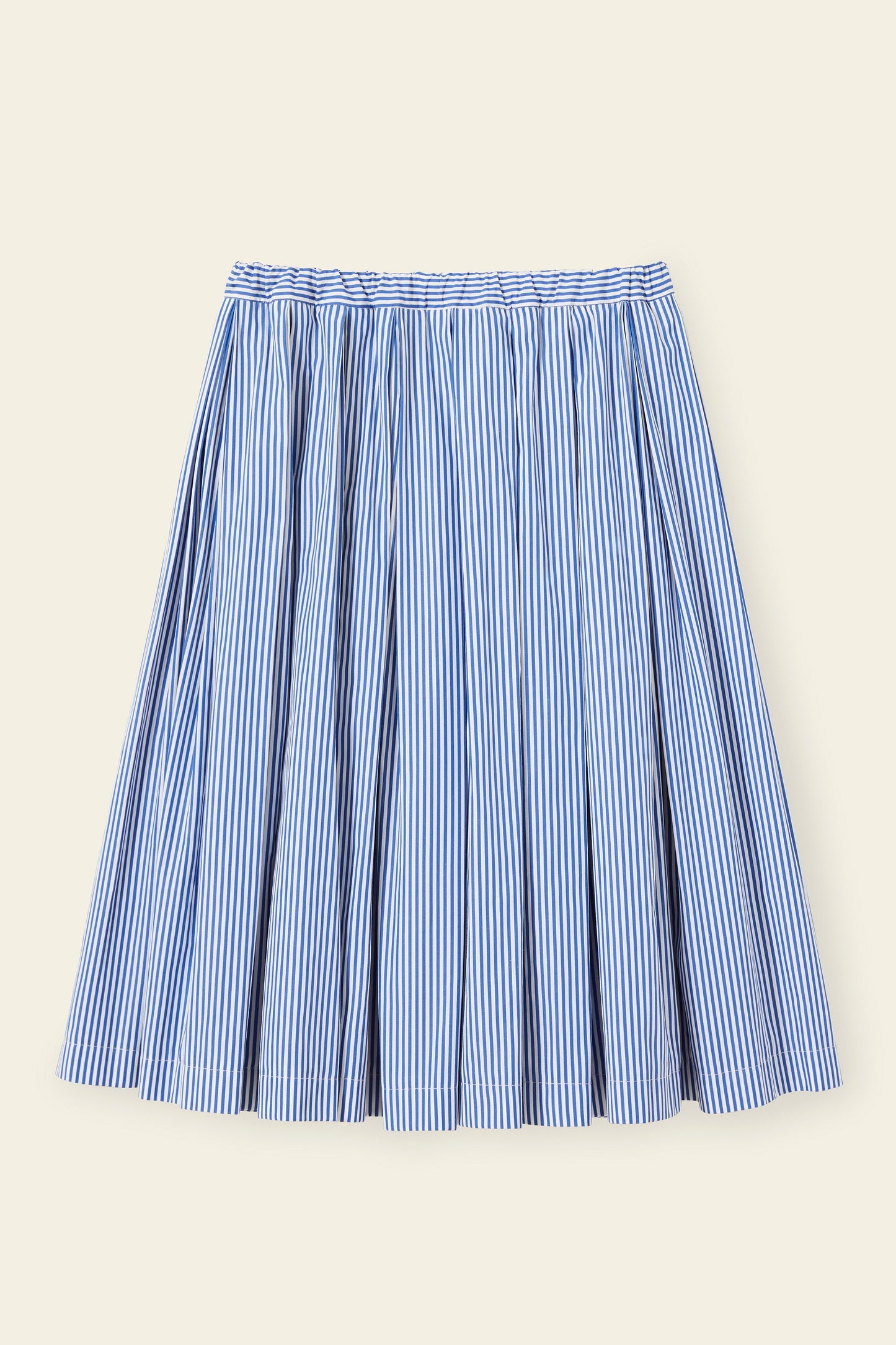 Cotton Stripe Pleated Skirt - Blu/White