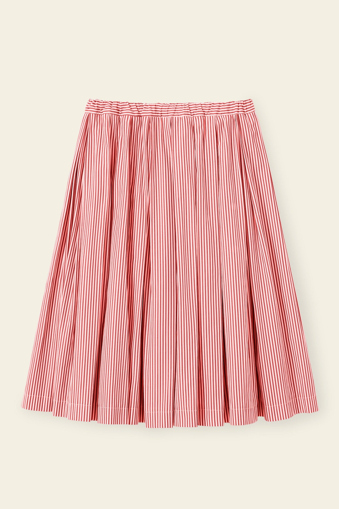 Cotton Stripe Pleated Skirt - Flamma/White