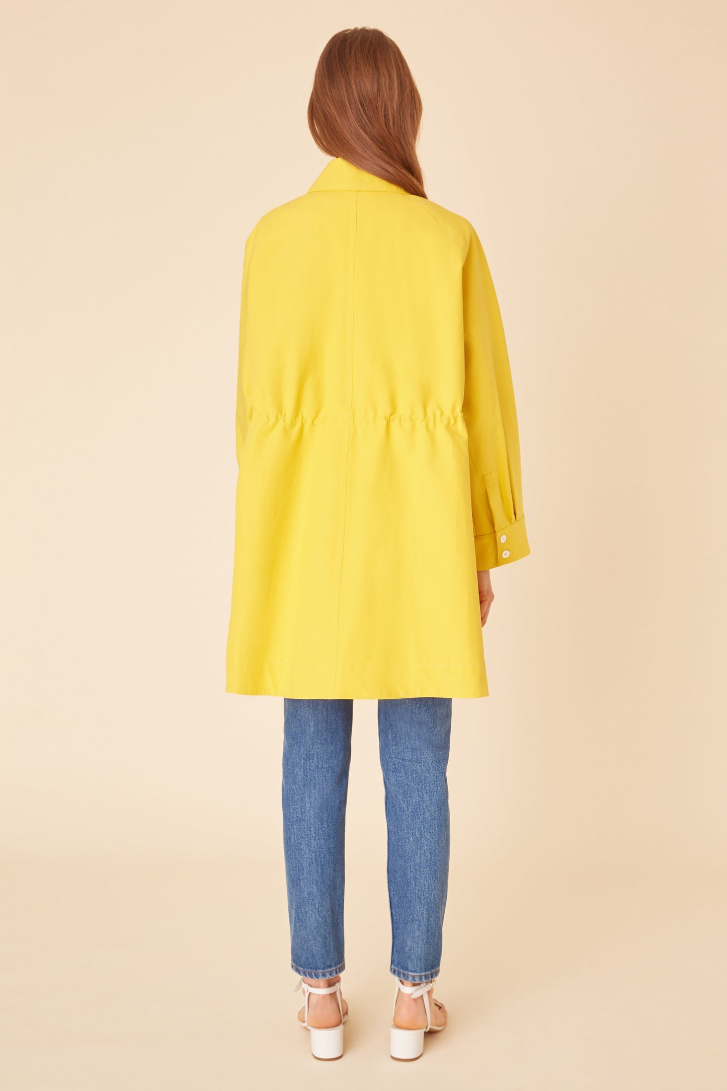 Bicolor Cotton Drawstring Coat - Sun/Cammello