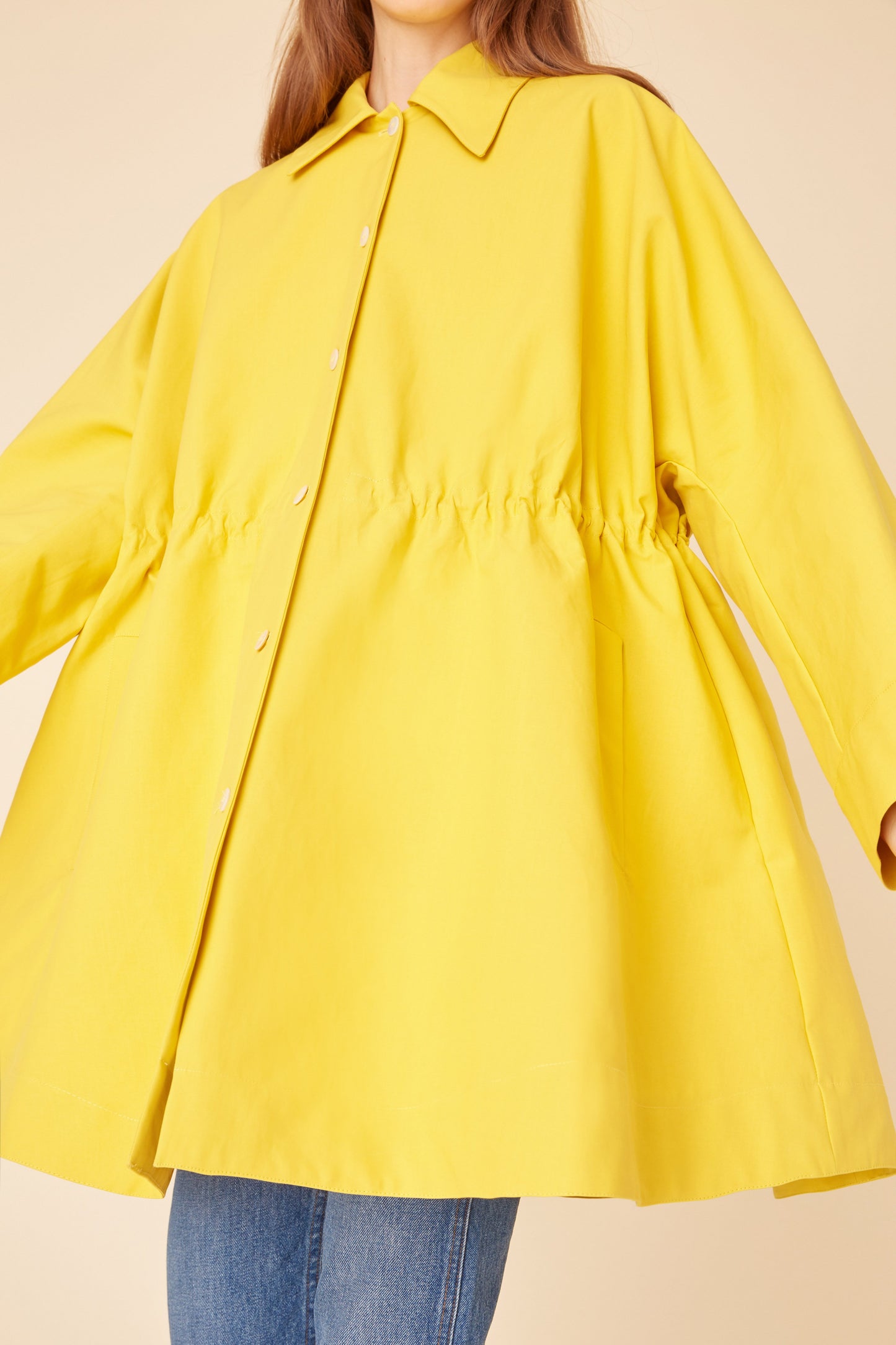 Italian bicolor sun and cammello cotton drawstring coat.