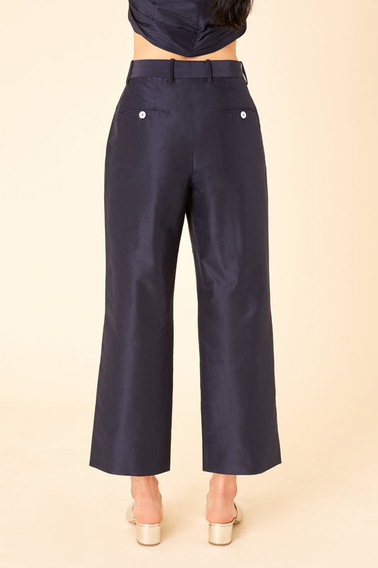 Cotton Silk Taffeta Straight Pant - Blu