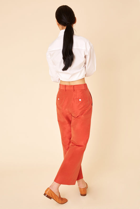 Cotton Silk Taffeta Straight Pant - Brick