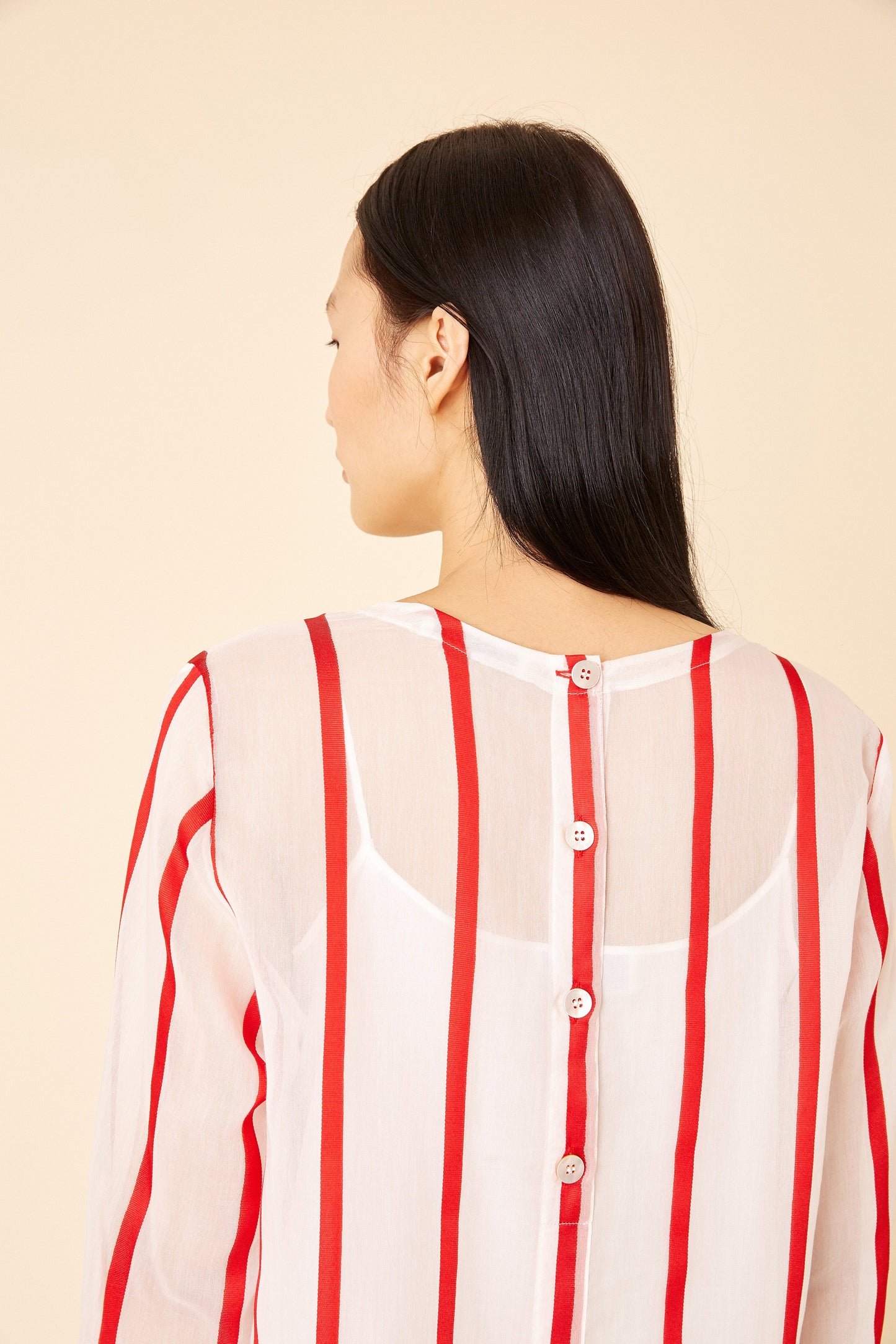 Cotton Silk Voile Stripe Tunic Dress - Flamma/White