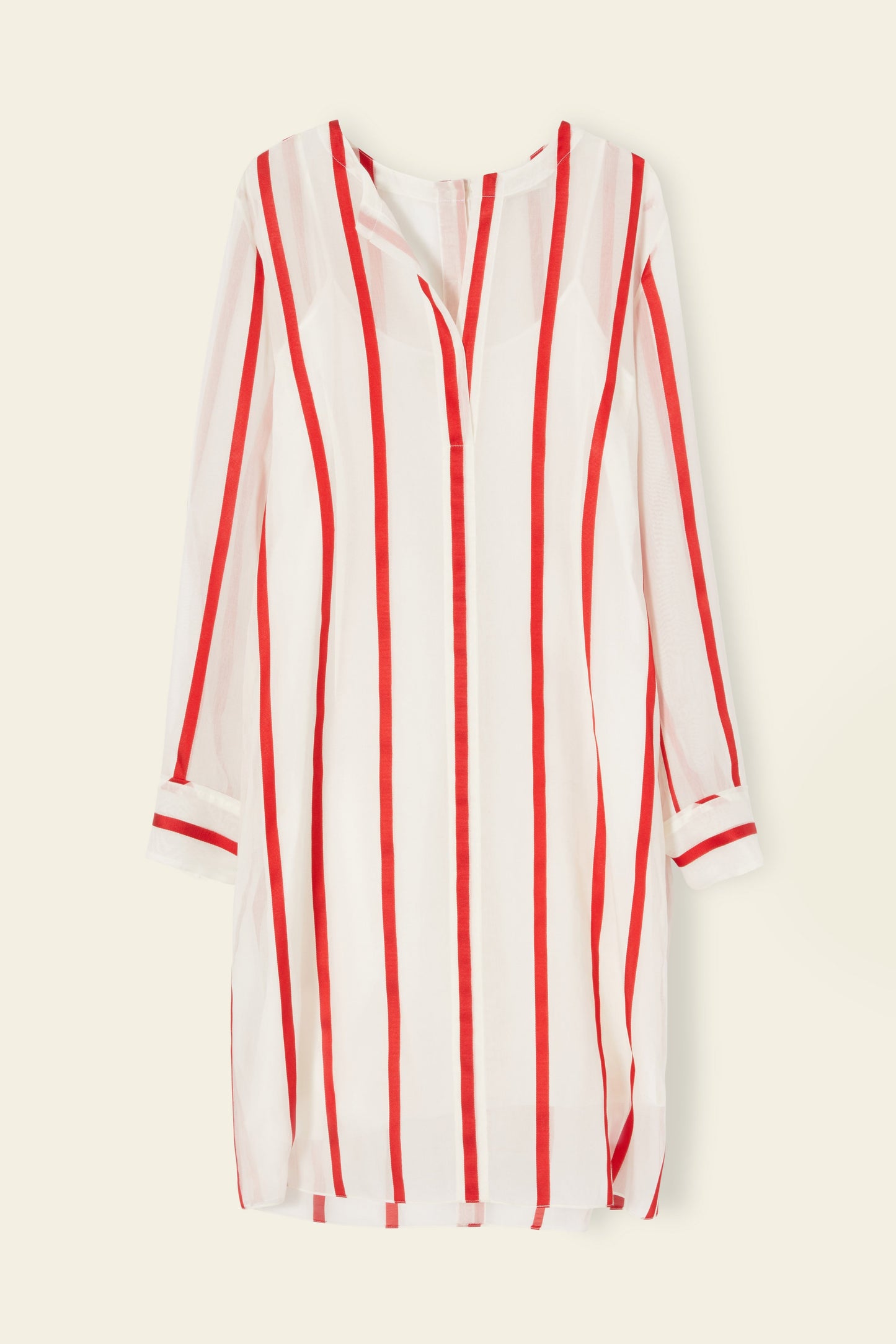 Cotton Silk Voile Stripe Tunic Dress - Flamma/White