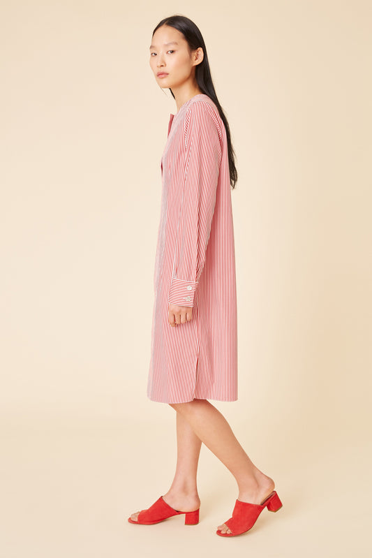 Cotton Stripe Tunic Dress - Flamma/White