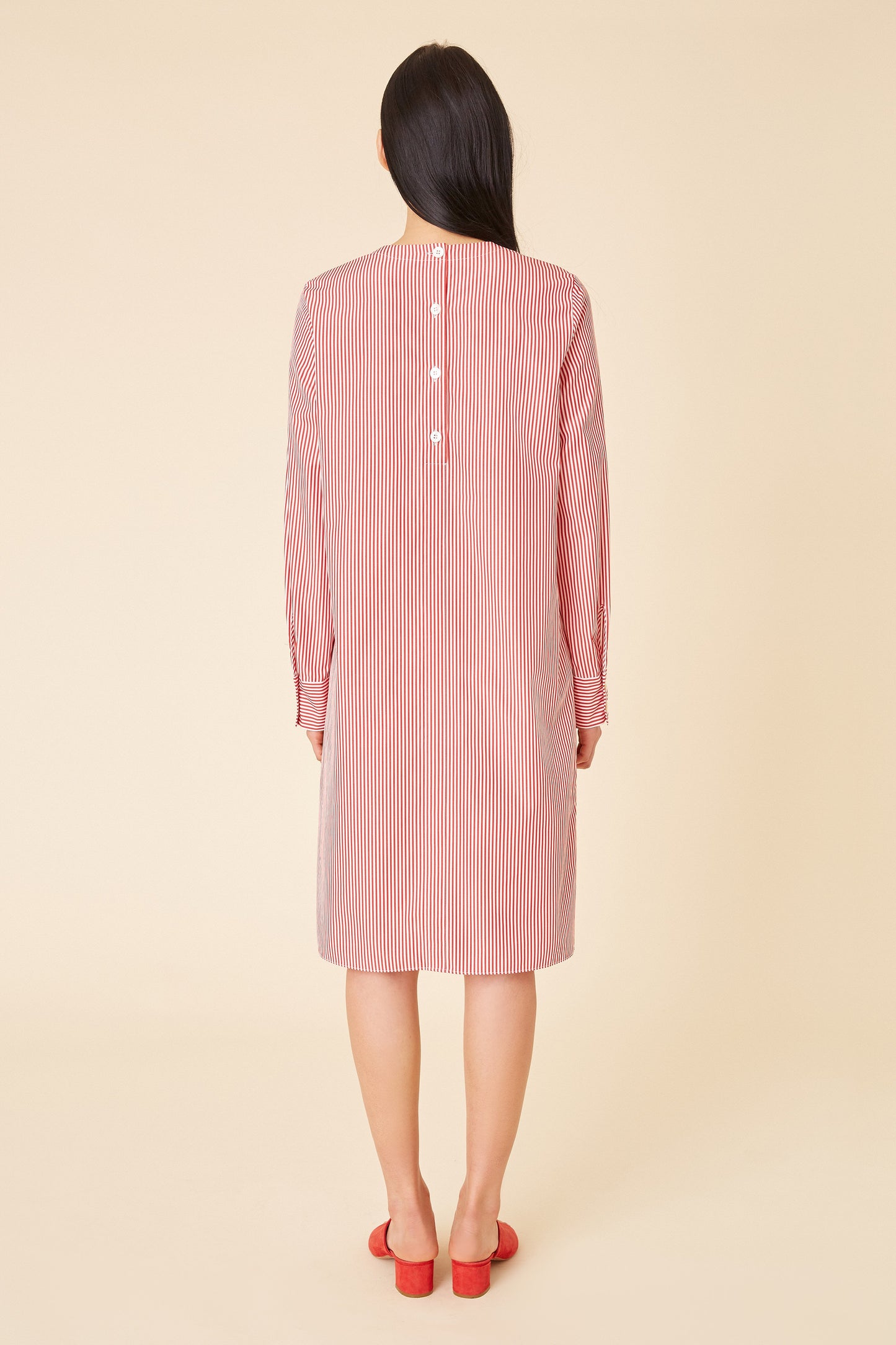 Cotton Stripe Tunic Dress - Flamma/White