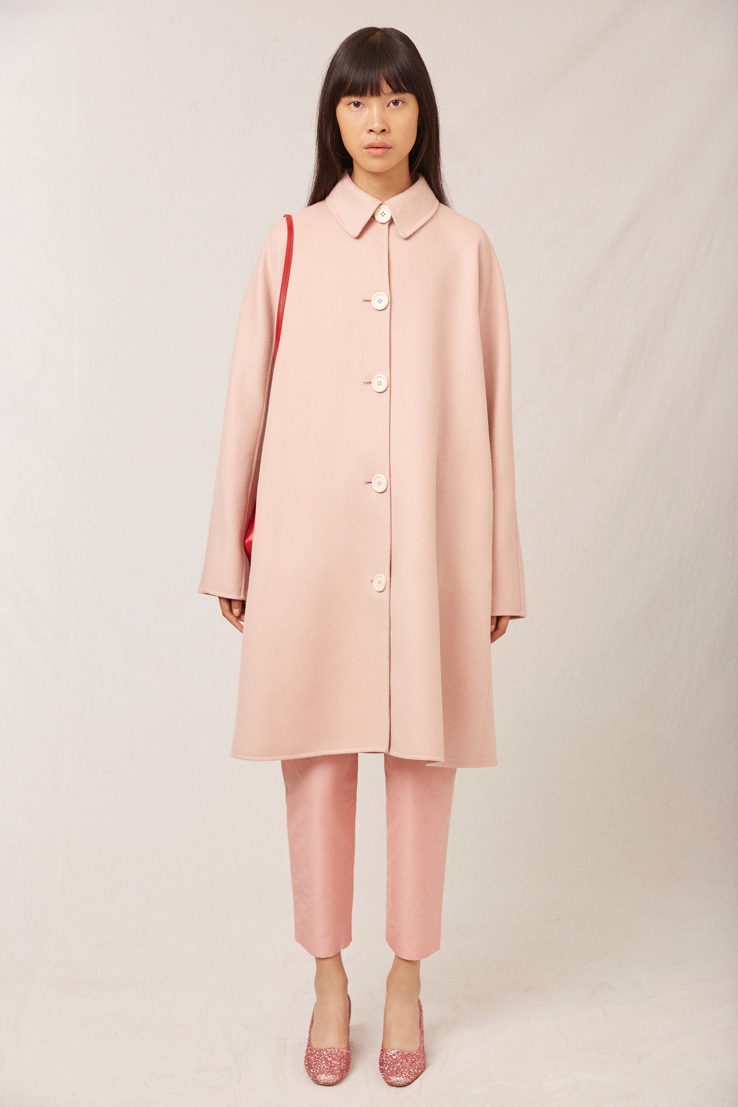 Italian wool cashmere blend light pink elegant coat.