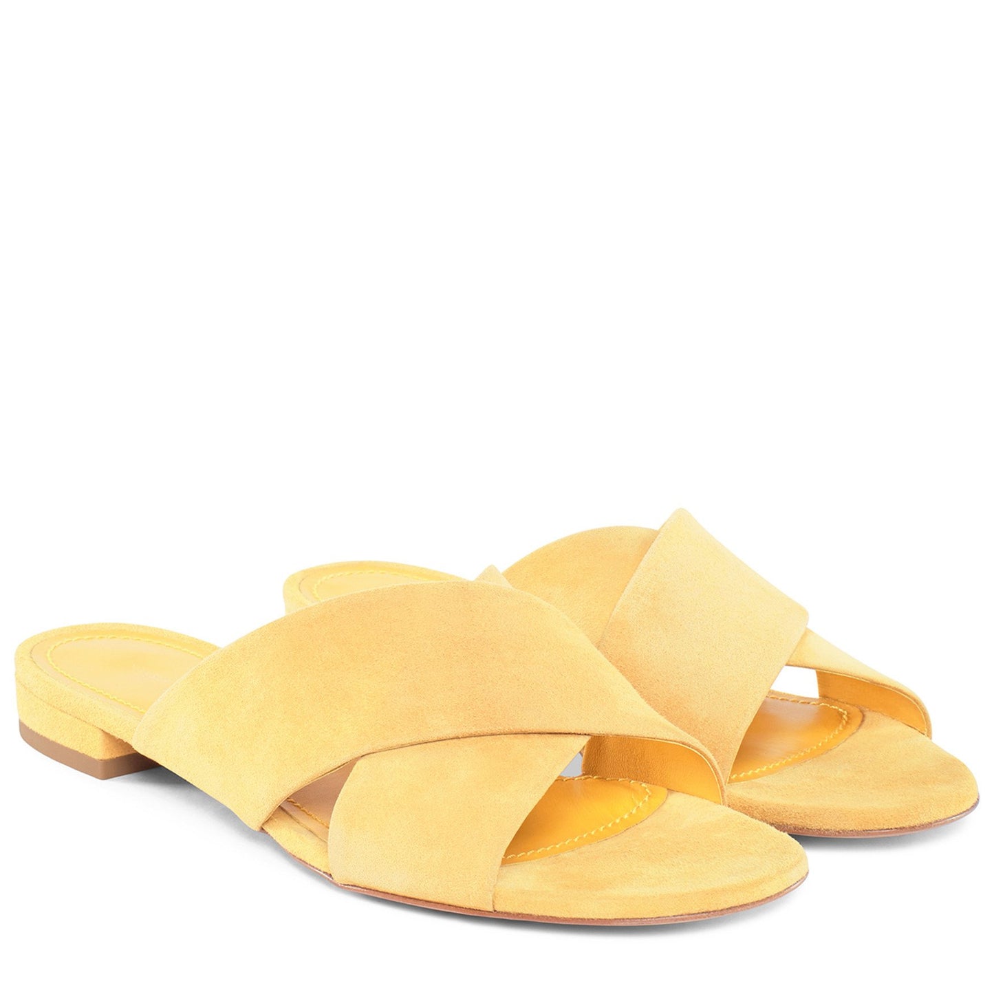 Suede Flat Crossover Sandal - Sun - Mansur Gavriel. Designed in NYC, made in Italy.