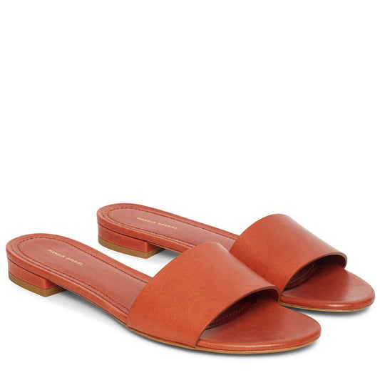Vegetable Tanned Flat Single Strap Sandal - Brandy - Mansur Gavriel. Designed in NYC, made in Italy.
