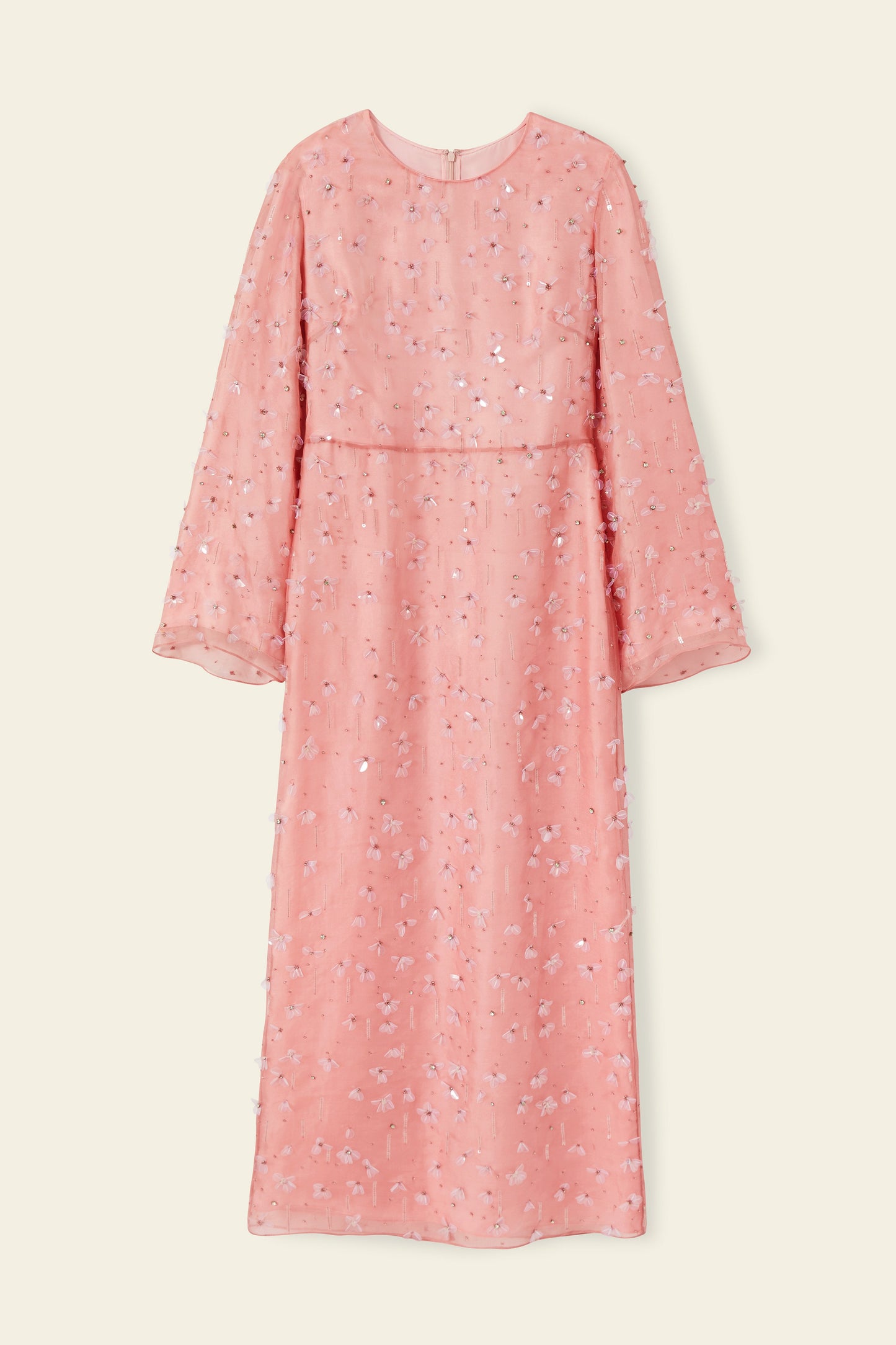 Floral Embellished Silk Evening Gown - Blush