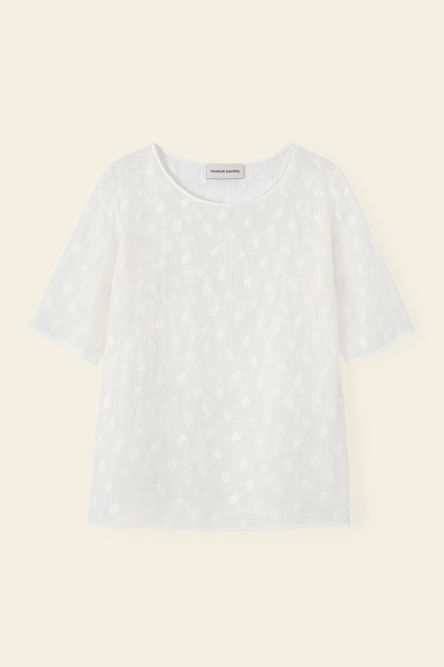 Floral Embroidered Linen Short Sleeve Blouse - White