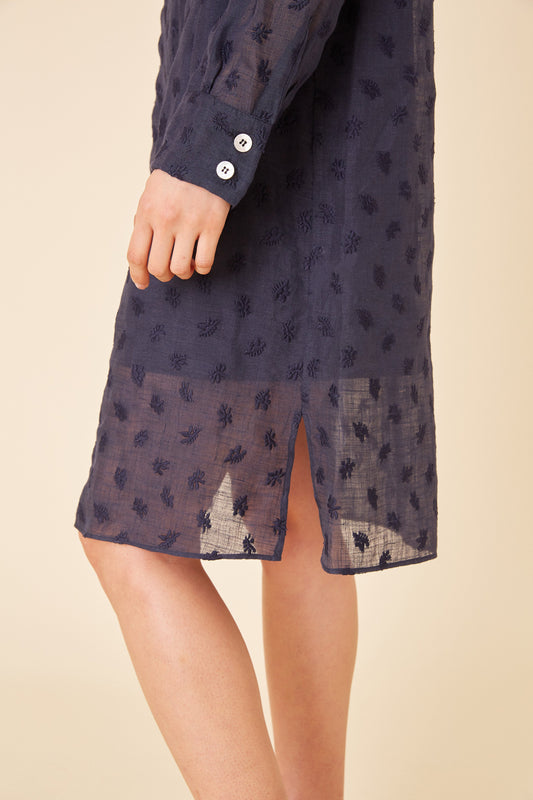 Floral Embroidered Linen Tunic Dress - Blu