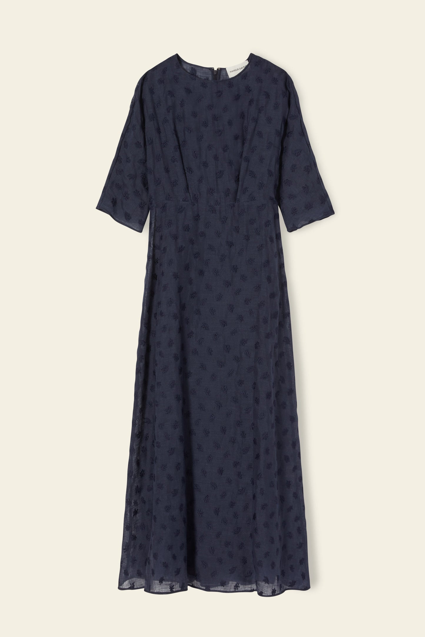 Floral Embroidered Linen Fine Dress - Blu