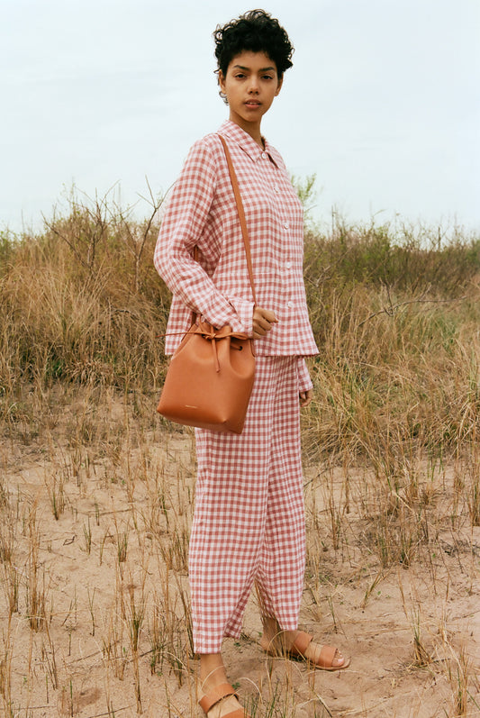 Italian linen gingham blush worker shirt.