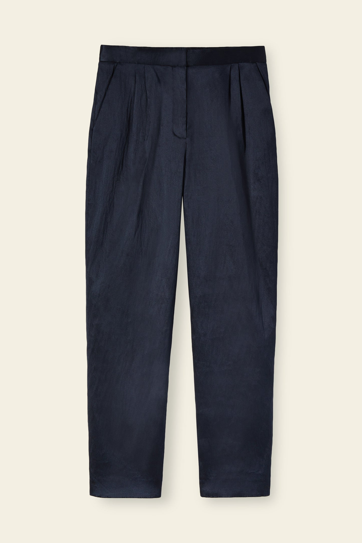 Linen Blend High Waisted Pant - Blu