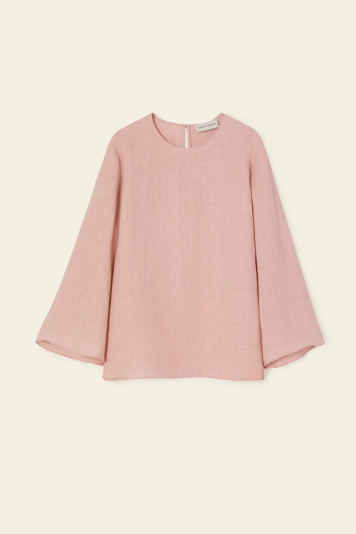 Italian linen blush flared sleeve top.