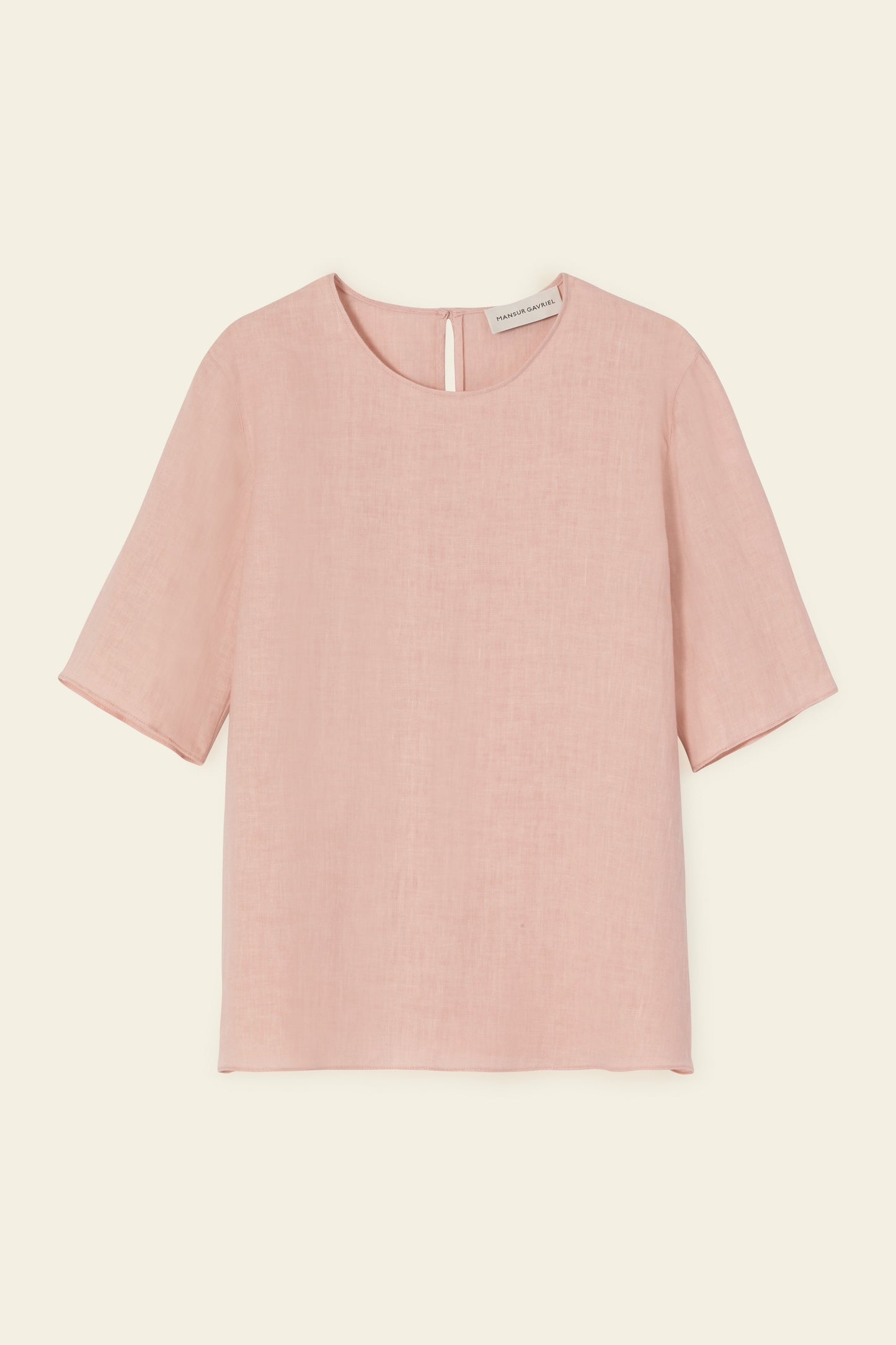 Italian linen blush short sleeve blouse.