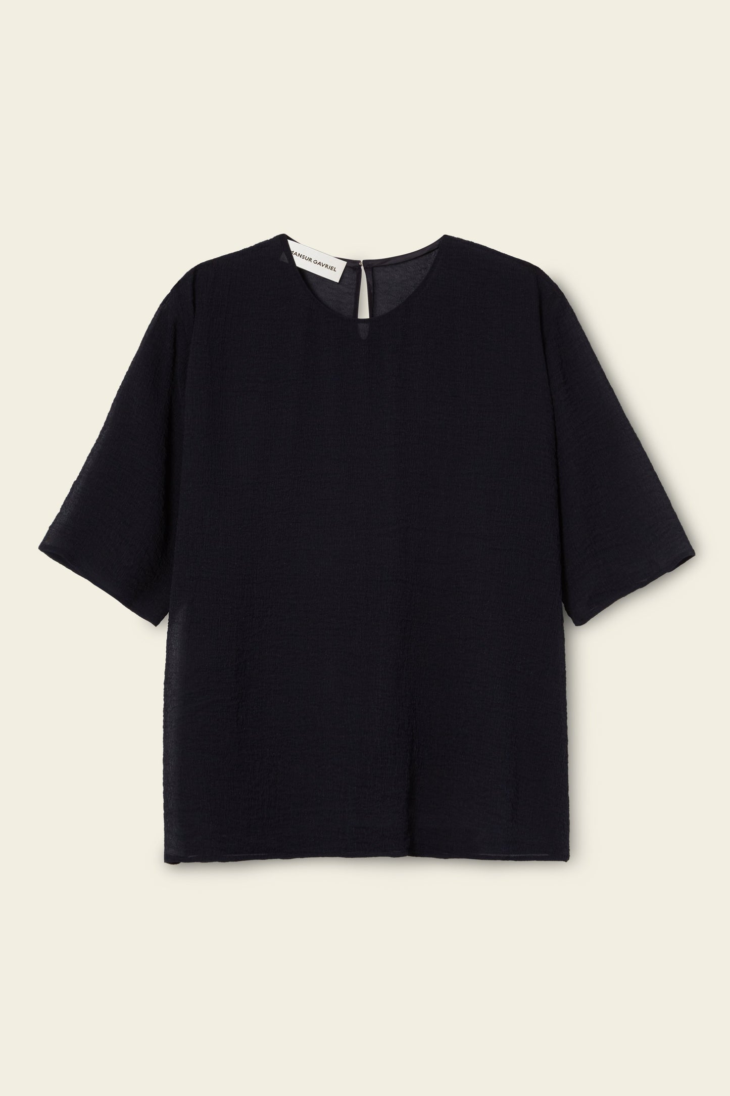 Wavy Silk Short Sleeve Blouse - Blu - Mansur Gavriel. Designed in NYC, made in Italy.