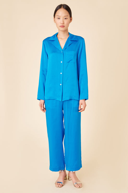 Italian silk charmeuse royal blue pajama shirt.