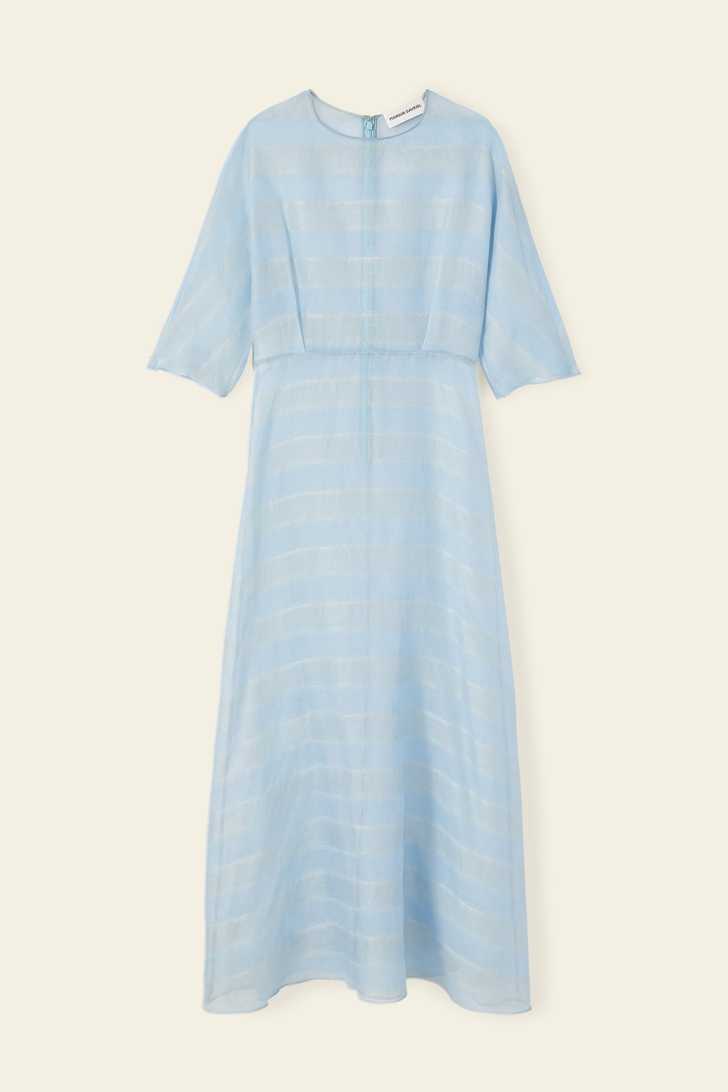 Silk Voile Stripe Fine Dress - Sky Blue