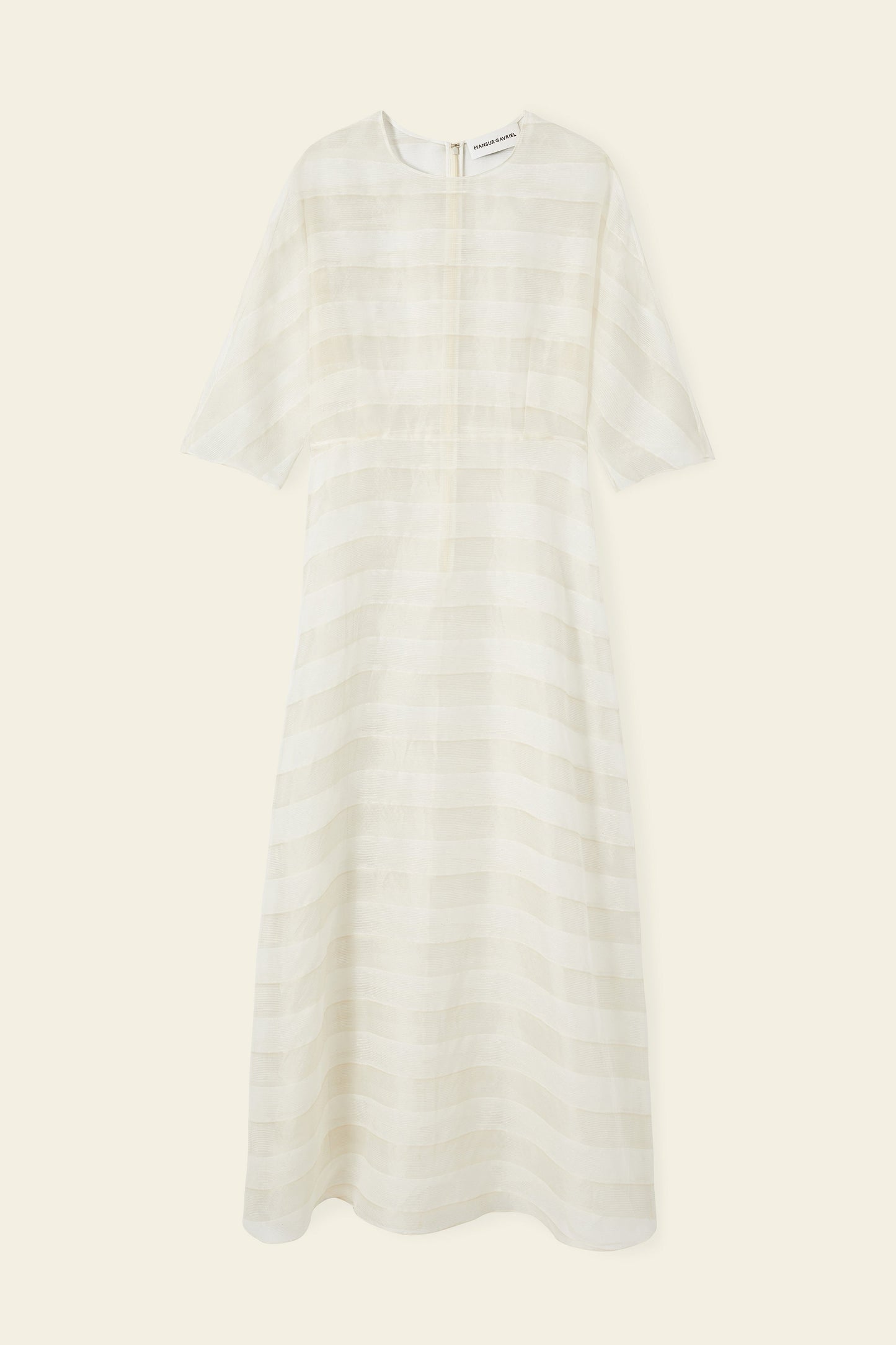 Silk Voile Stripe Fine Dress - White