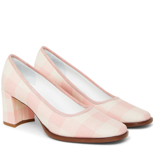Checker Square Toe Heel - Coral - Mansur Gavriel. Designed in NYC, made in Italy.