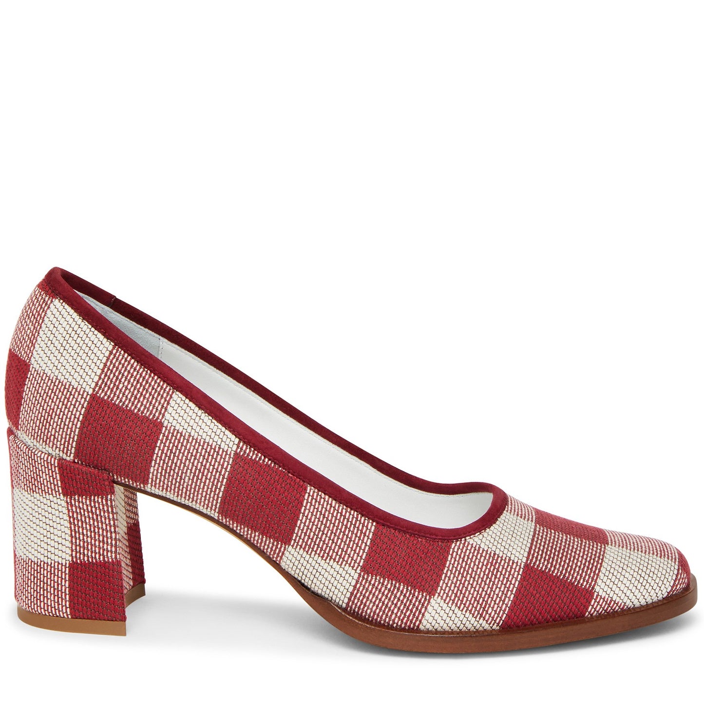 Italian cotton canvas checker red square toe heel with calf leather insole.