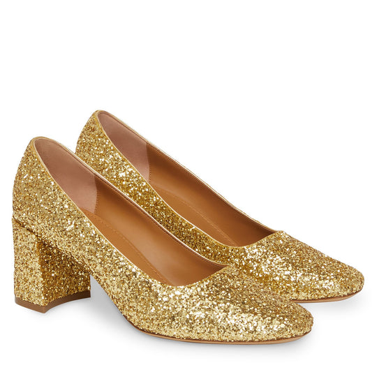 Glitter Square Toe Heel - Gold