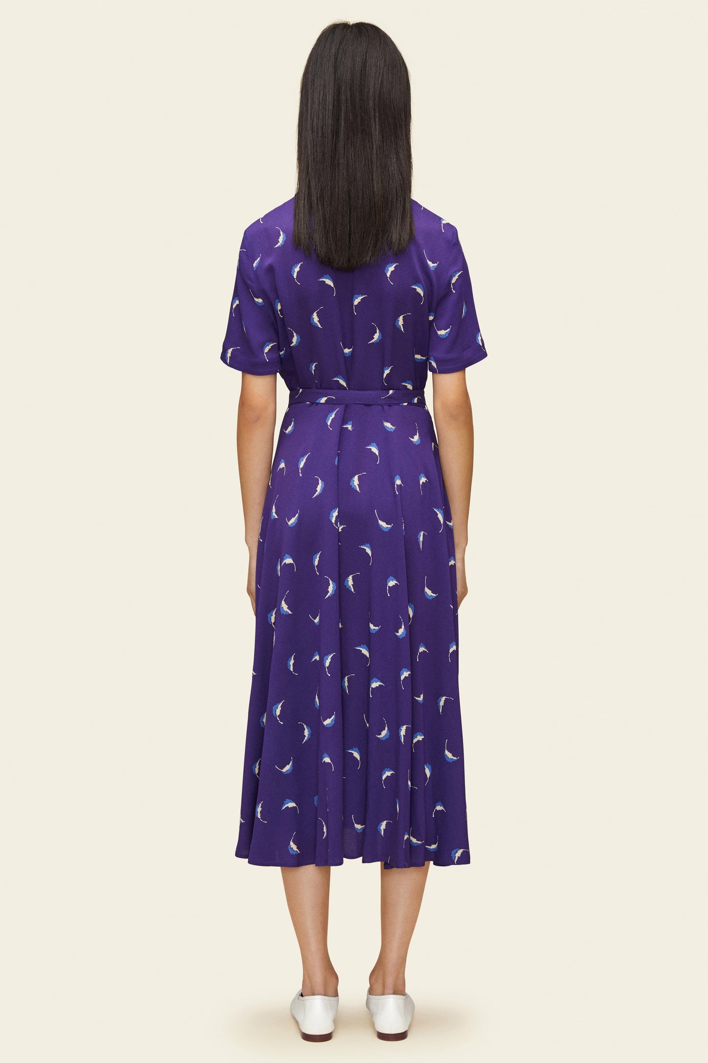 Vintage Short Sleeve Shirt Dress - Royal Blue Leaf - Mansur Gavriel. Designed in NYC, made in Italy.
