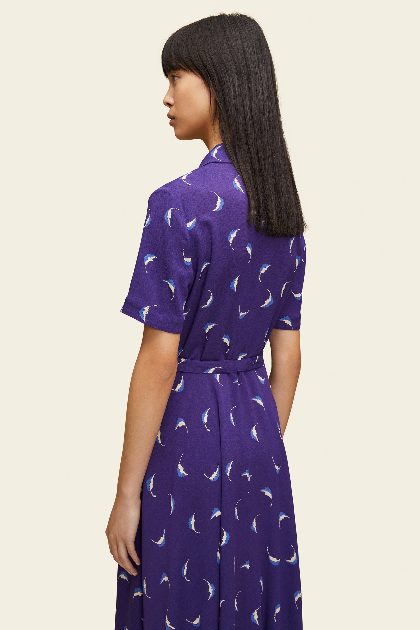 Vintage Short Sleeve Shirt Dress - Royal Blue Leaf - Mansur Gavriel. Designed in NYC, made in Italy.
