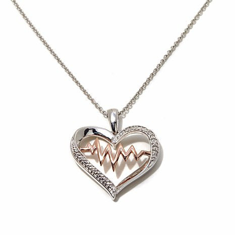 Absolute™ 0.03ct 2-Tone Lifeline Heart Pendant with 18" Cable Chain