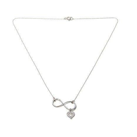 Absolute™ 0.16ct Infinity Drop 18" Sterling Silver Necklace with Open-Heart Charm
