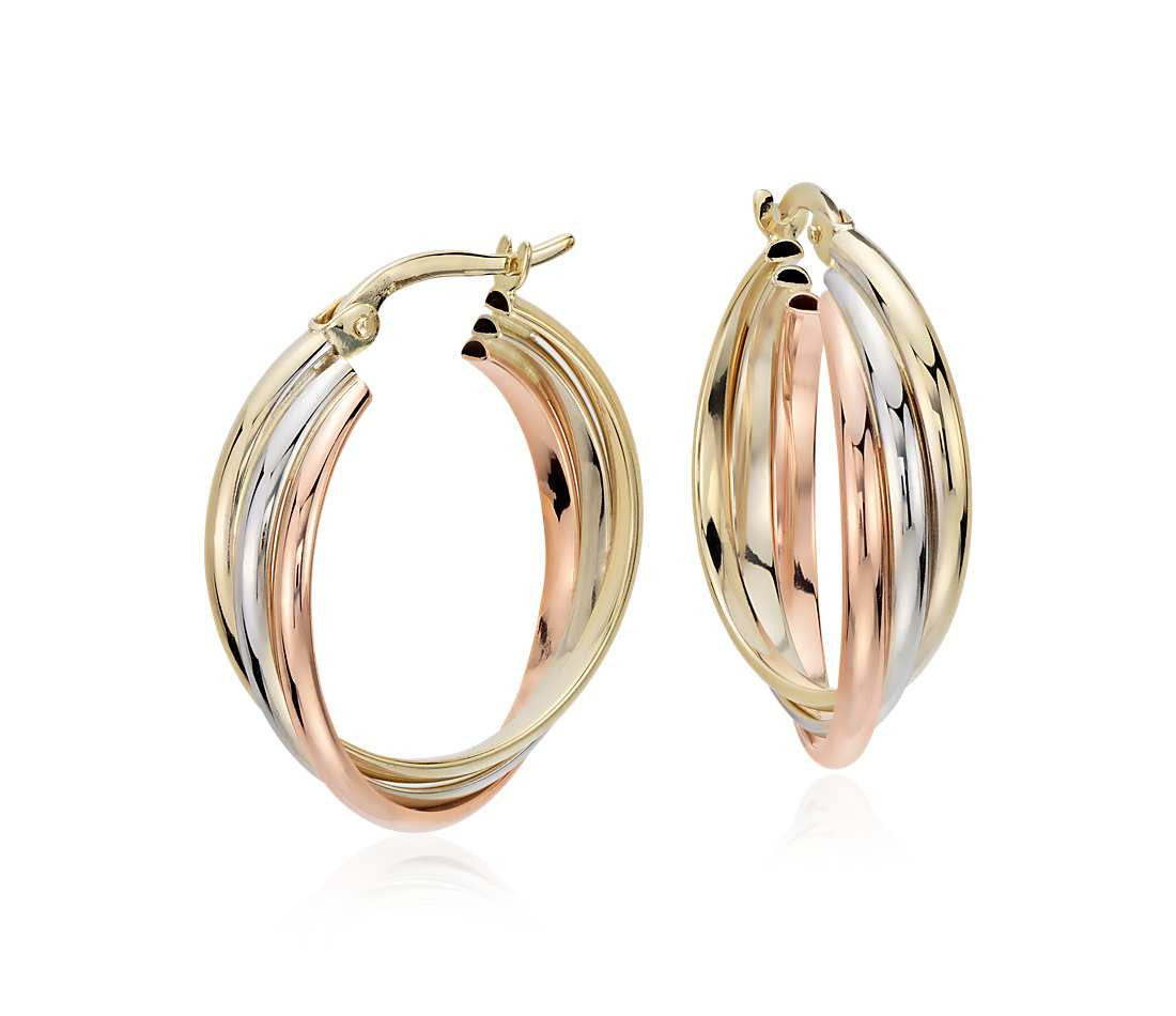 Hoop Earrings in 14k Tri-Color Gold (3/4")