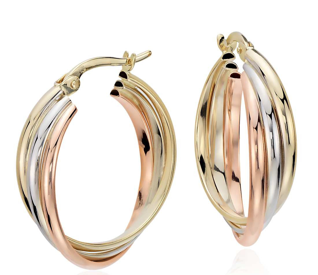 Hoop Earrings in 14k Tri-Color Gold (3/4")