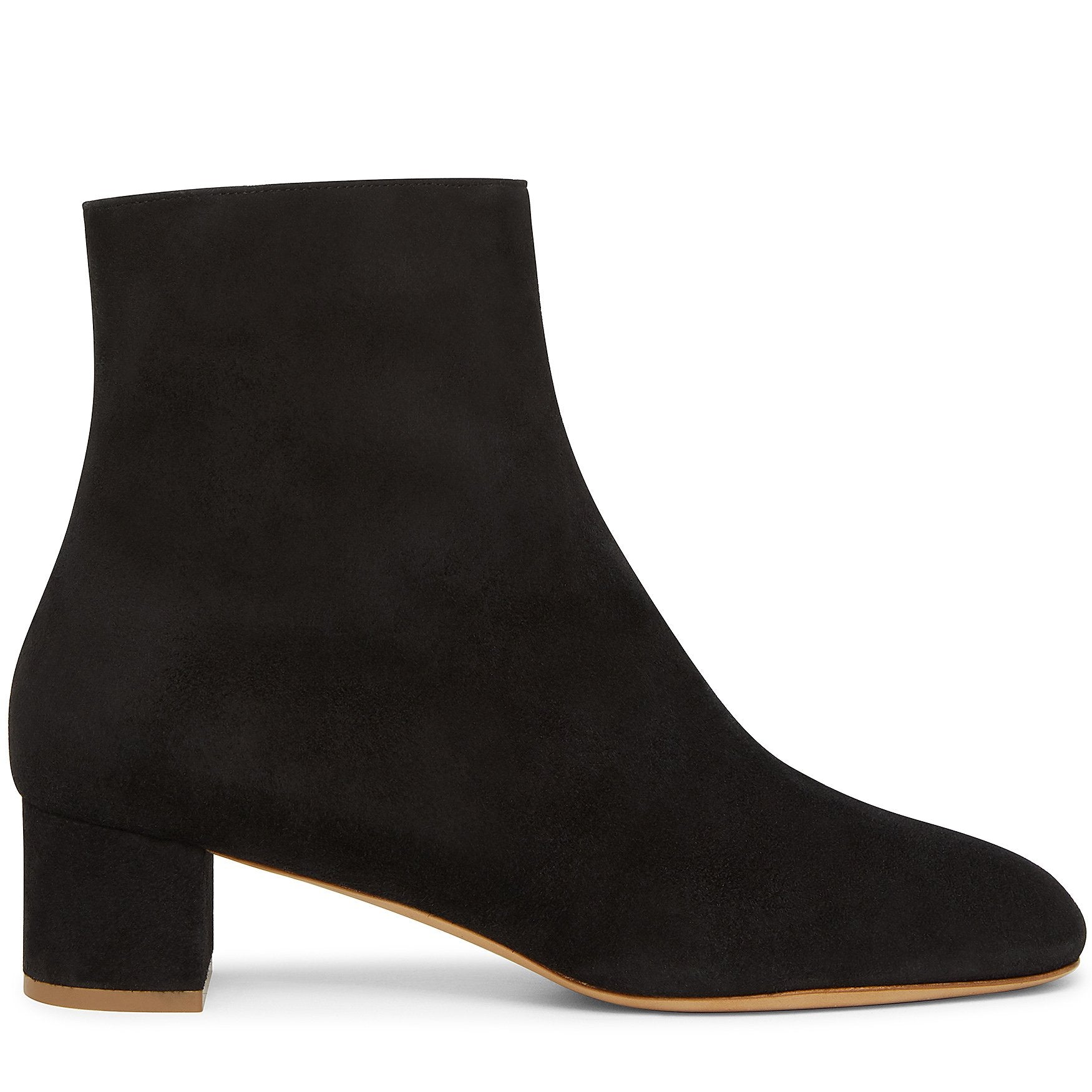Italian shearling black mid ankle boot with tonal side zipper, shearling lining and insole.