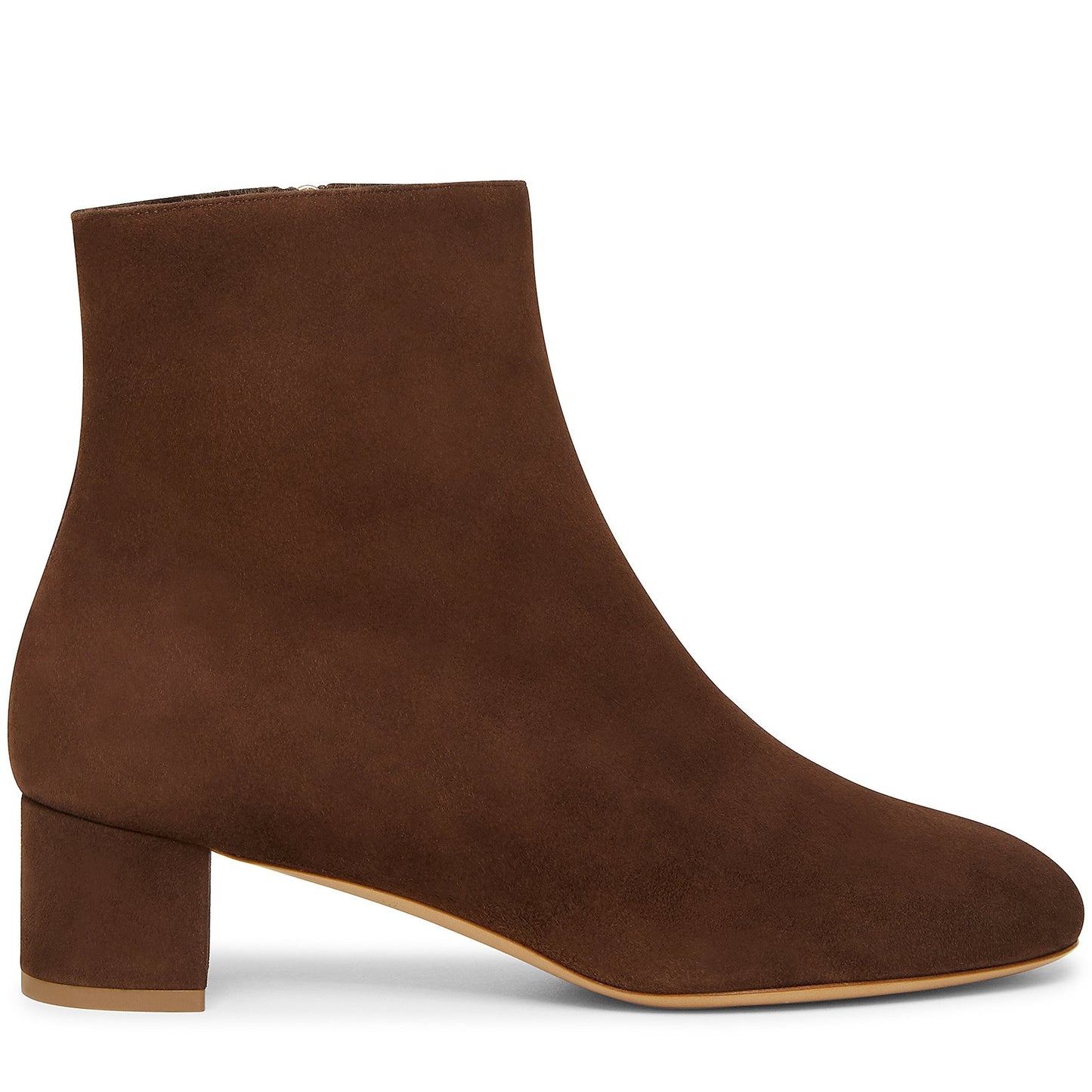 Italian shearling chocolate mid ankle boot with tonal side zipper, shearling lining and insole.