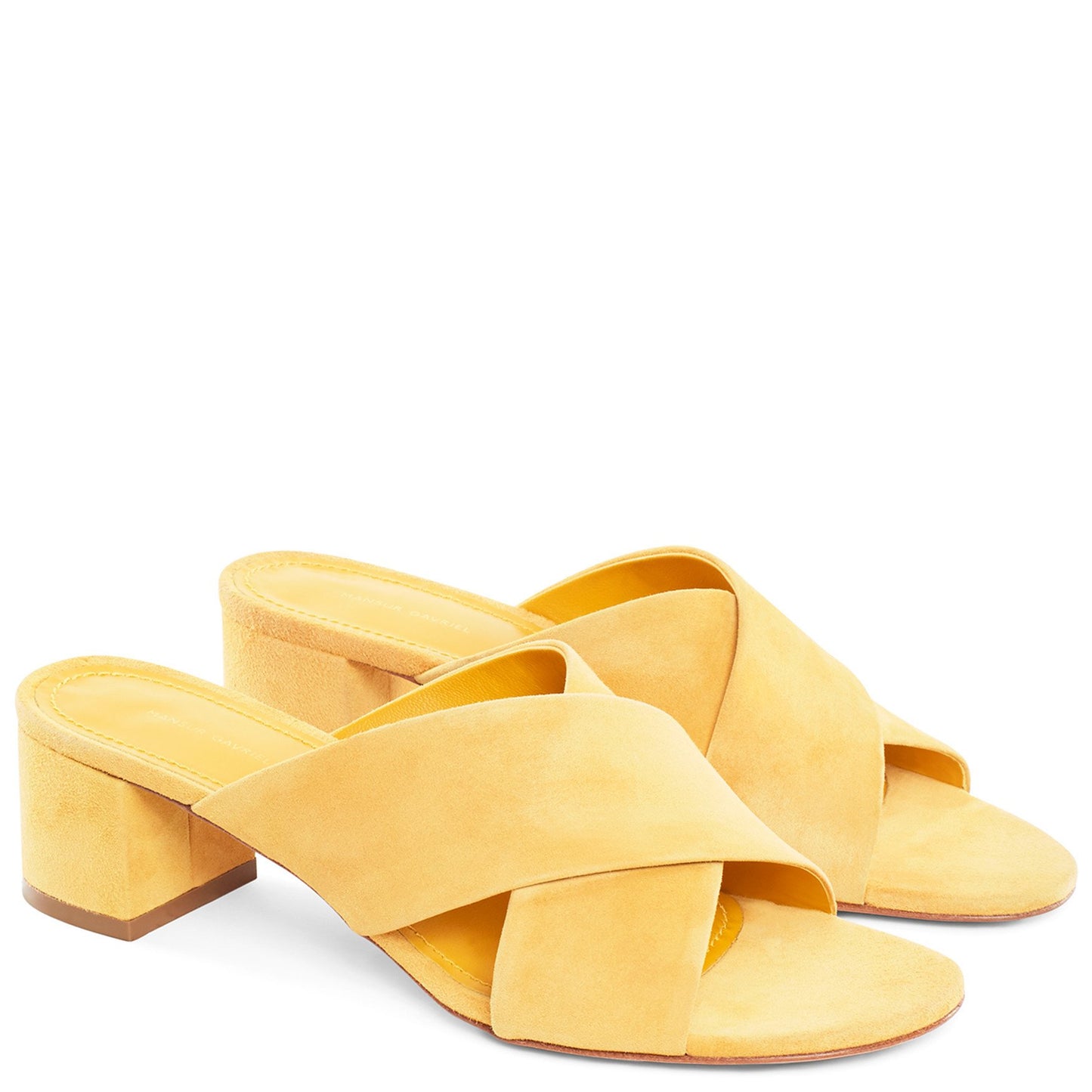 Suede 40mm Crossover Sandal - Sun - Mansur Gavriel. Designed in NYC, made in Italy.