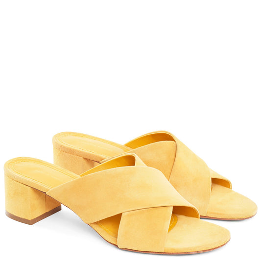 Suede 40mm Crossover Sandal - Sun - Mansur Gavriel. Designed in NYC, made in Italy.