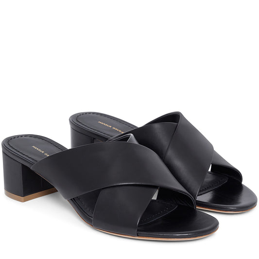Calf 40mm Crossover Sandal - Black - Mansur Gavriel. Designed in NYC, made in Italy.