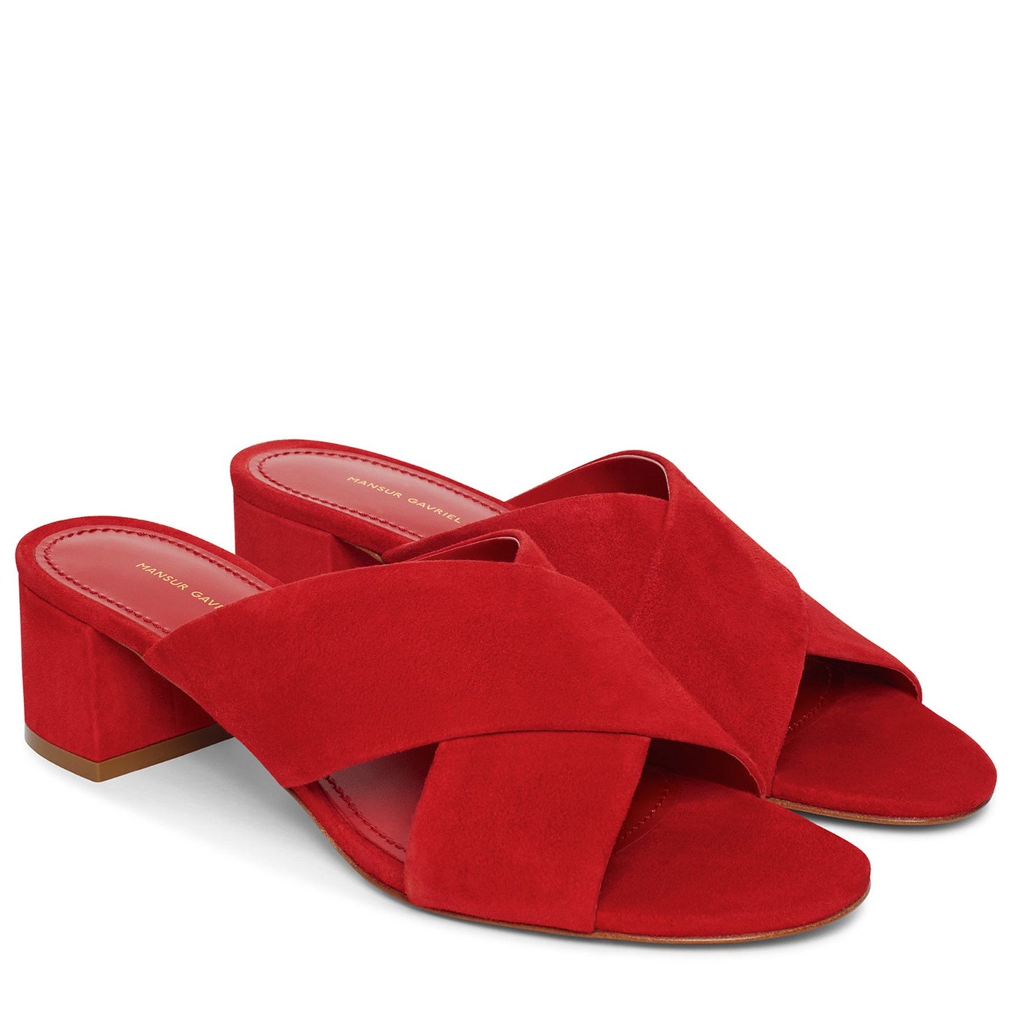 Suede 40mm Crossover Sandal - Flamma - Mansur Gavriel. Designed in NYC, made in Italy.