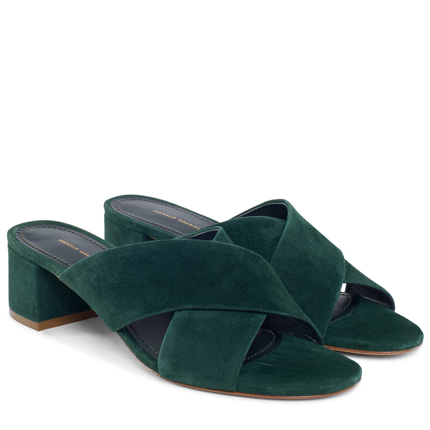 Suede 40mm Crossover Sandal - Moss - Mansur Gavriel. Designed in NYC, made in Italy.