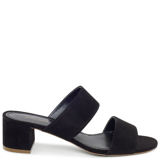 Suede 40mm Double Strap Sandal - Black